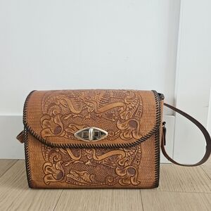 Vintage Tooled Leather Hangbag Purse